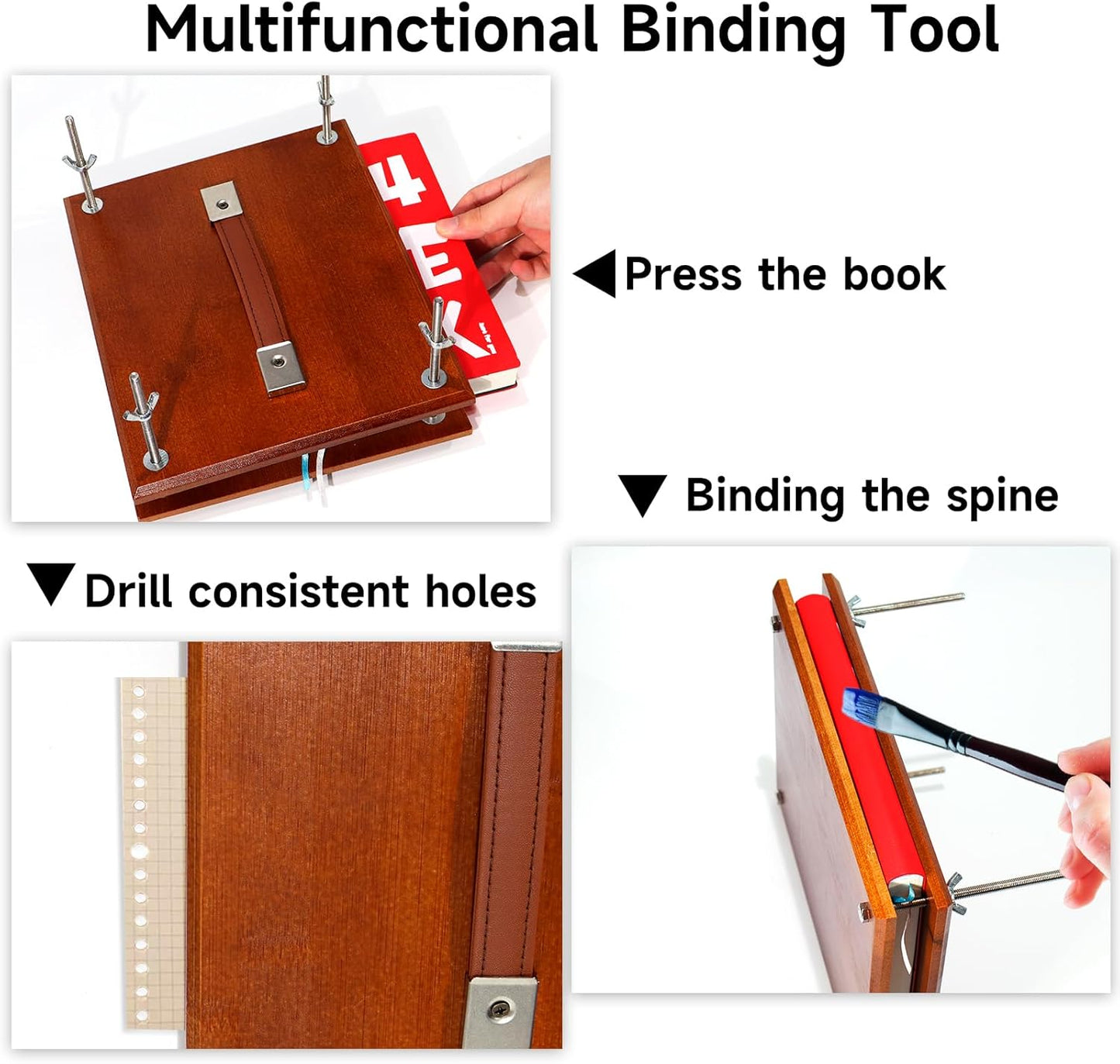 GeryVtee Wooden Book Press 9.8x7.87 inch Large Bookbinding Press Portable Binding Machine with Handle Easy Assemble Books Binding Tools for Craft Enthusiasts (Brown)