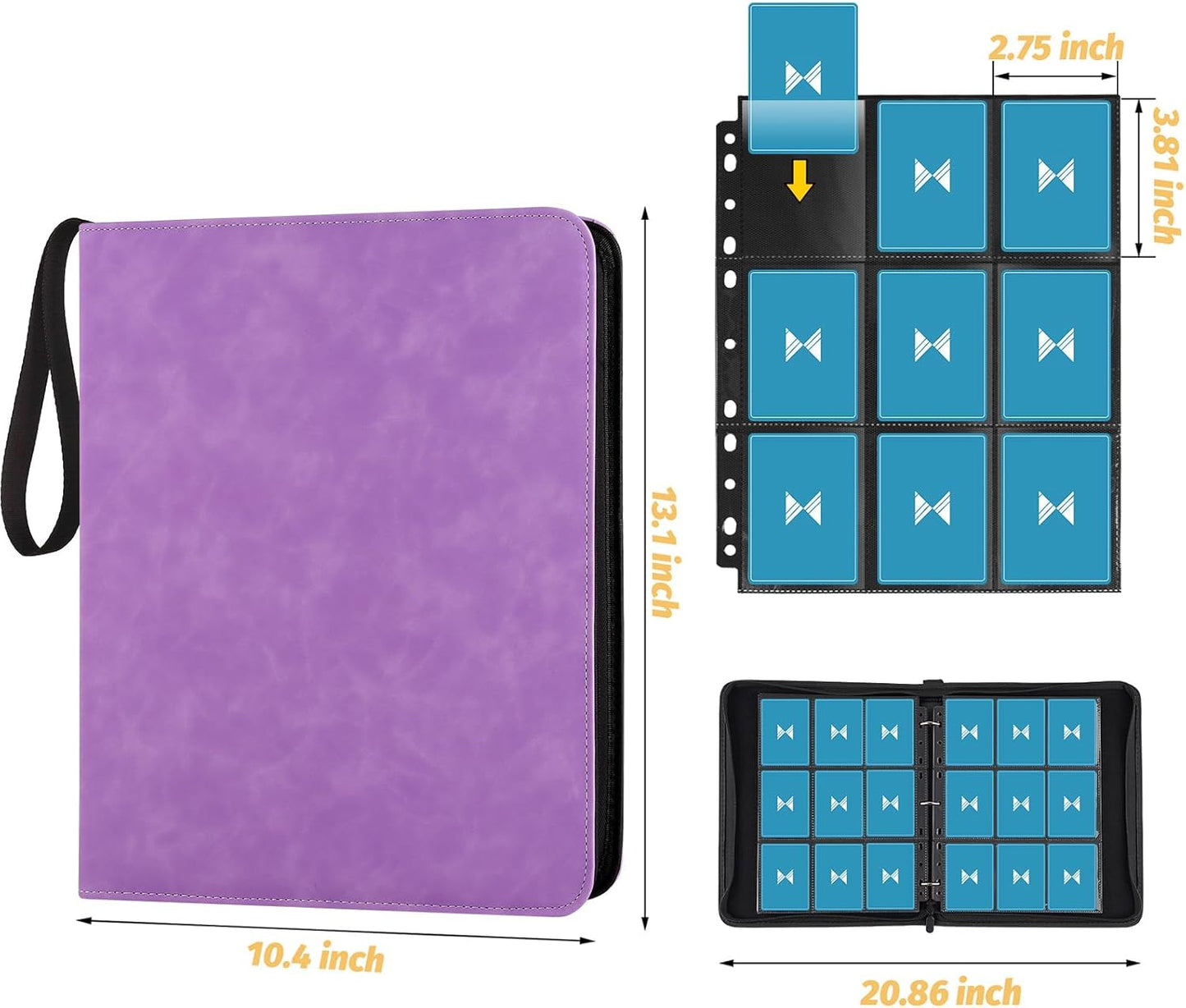 720 Card Binder, Premium Trading Card Binder, 9 Pocket Double Sided Pocket PU Card Collection Binder, Collector Card Album, Card Folder for MTG, TCG, Sports Cards, Game Cards (Light Purple)