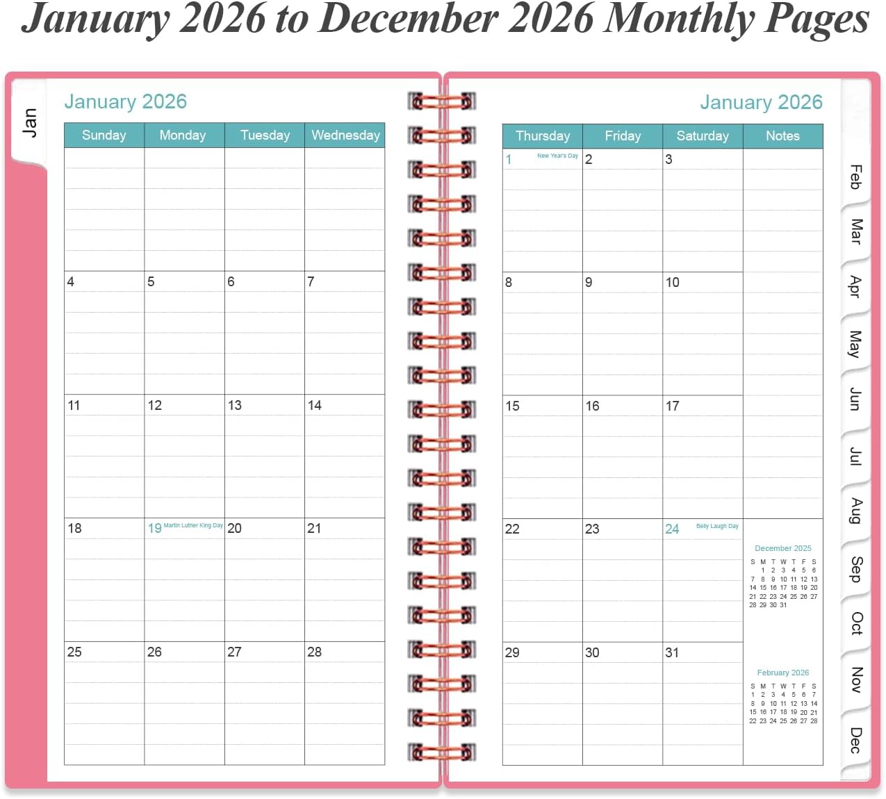 2025-2026 Pocket Planner/Calendar - 2025-2026 Planner from July 2025 - June 2026, Planner 2025 with 12 Tabs, Twin-Wire Binding, Inner Pocket, 3.75" x 6.75, Pink