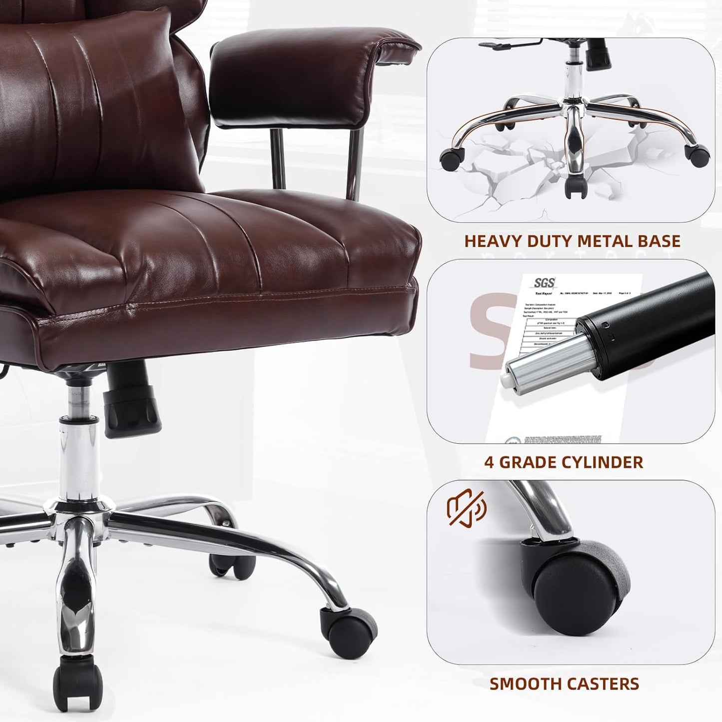 Big and Tall Office Chair 500lbs Wide Seat Executive Office Desk Chair High-Back Office Task Chair, Ergonomic Lumbar Support Computer Office Chairs for Heavy People(Brown)