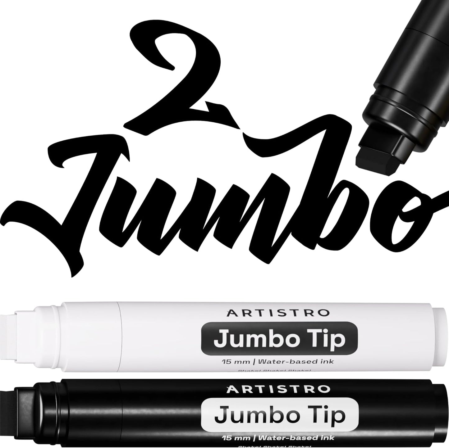 ARTISTRO 2 Black & White Acrylic Paint Markers - 15mm Jumbo-Tip Paint Pens - Perfect for Crafting, Art Projects, & More