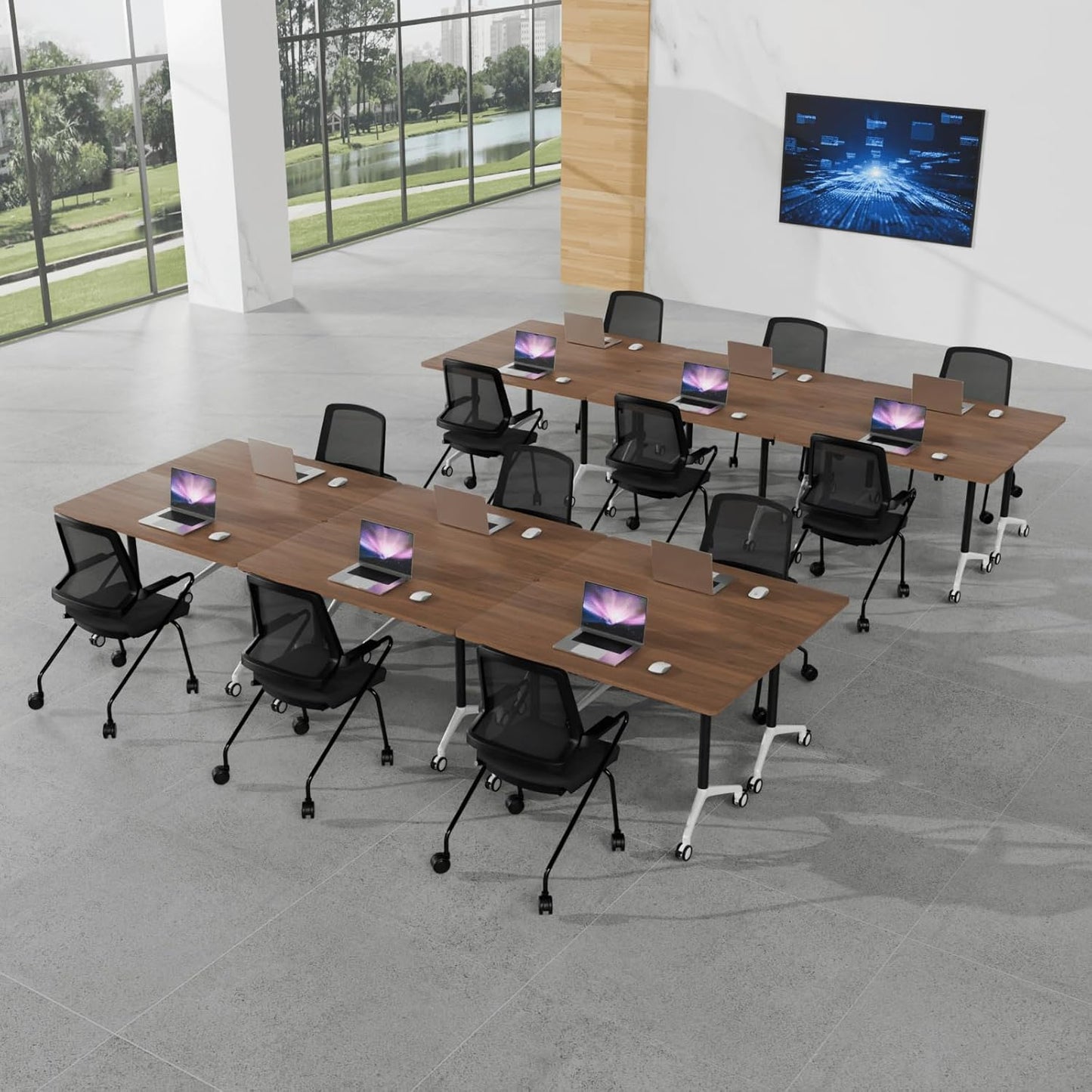 Conference Room Table with Flip-Top Design for Dynamic Meetings, Business Table Computer Desk with Heavy-Duty Frame,Foldable Seminar Meeting Tables for Home Office (6, A, 47.2IN)