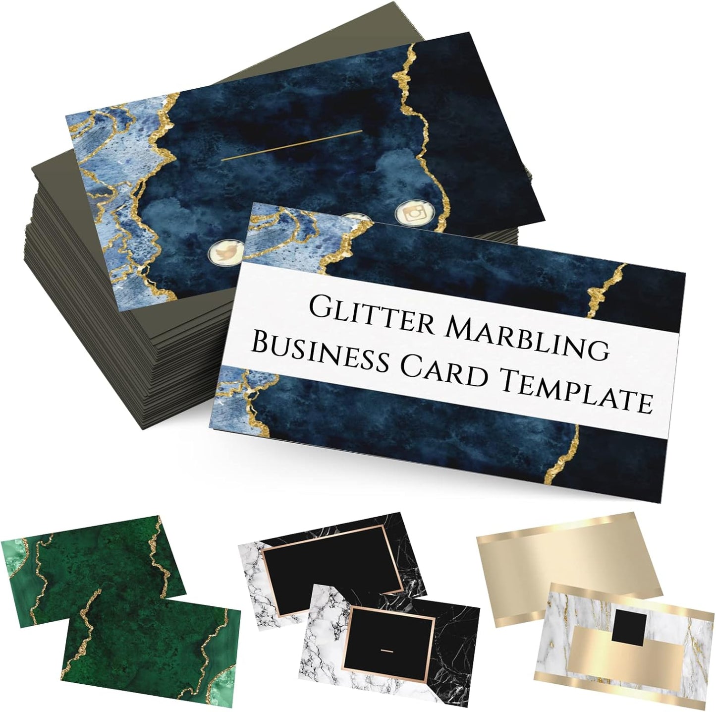 Custom Business Cards Personalized Business Cards for Small Business 300gsm Matte Paper Front & Back Sides Printed 3.5" x 2" - Glitter Marbling Template
