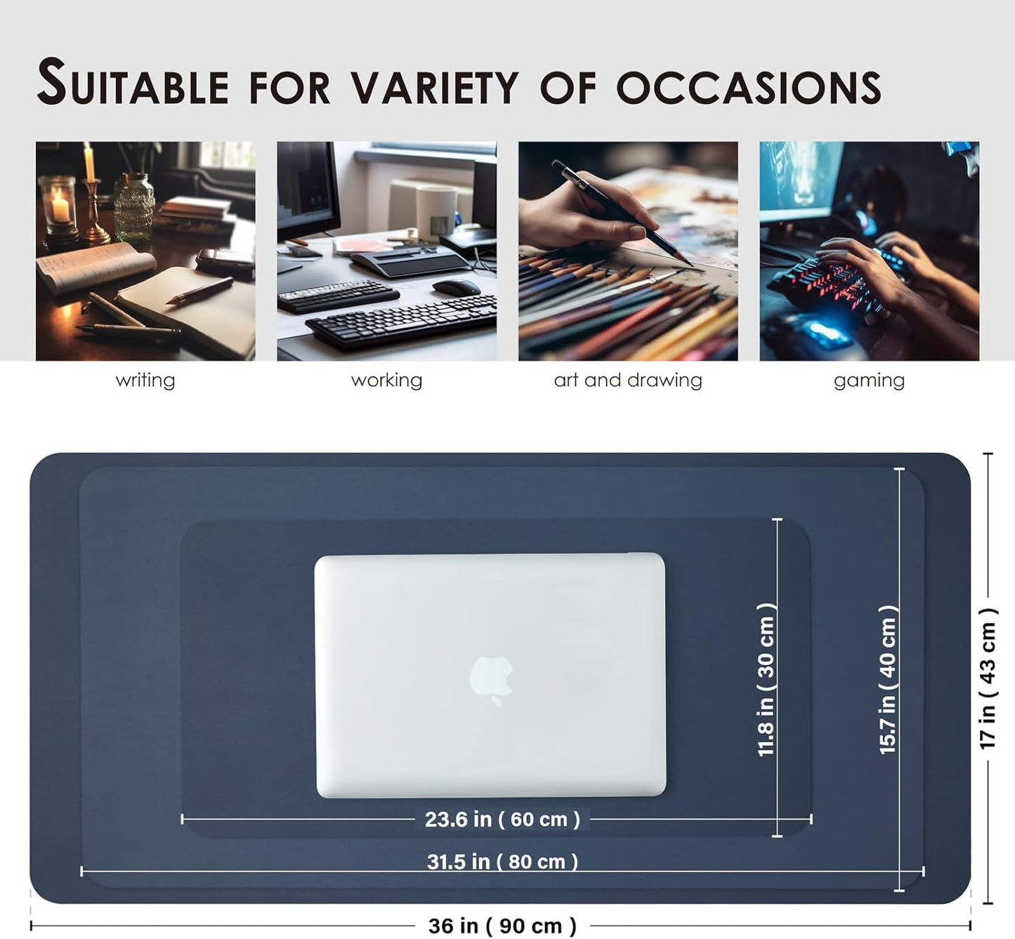 Compact Leather Desk Mat - Small Non-Slip PU Desk Pad for Office and Home - Desk Organization and Accessories - Ideal for Large Mouse Pad and Small Desk Mats on Top of Desks (Dark Blue,23.6"x 11.8")