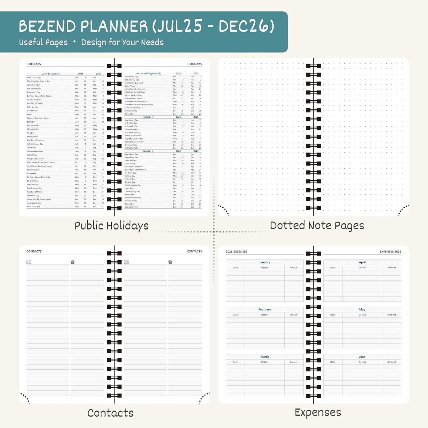 BEZEND Pocket Planner 2025-2026 Weekly and Monthly, 3.5" x 6" Academic Planner (Jul 25-Dec 26) 18-Month Mid-Year Calendar Book, Storage Pocket, Pen Holder, PU Leather Softcover, Spiral - Blueberry