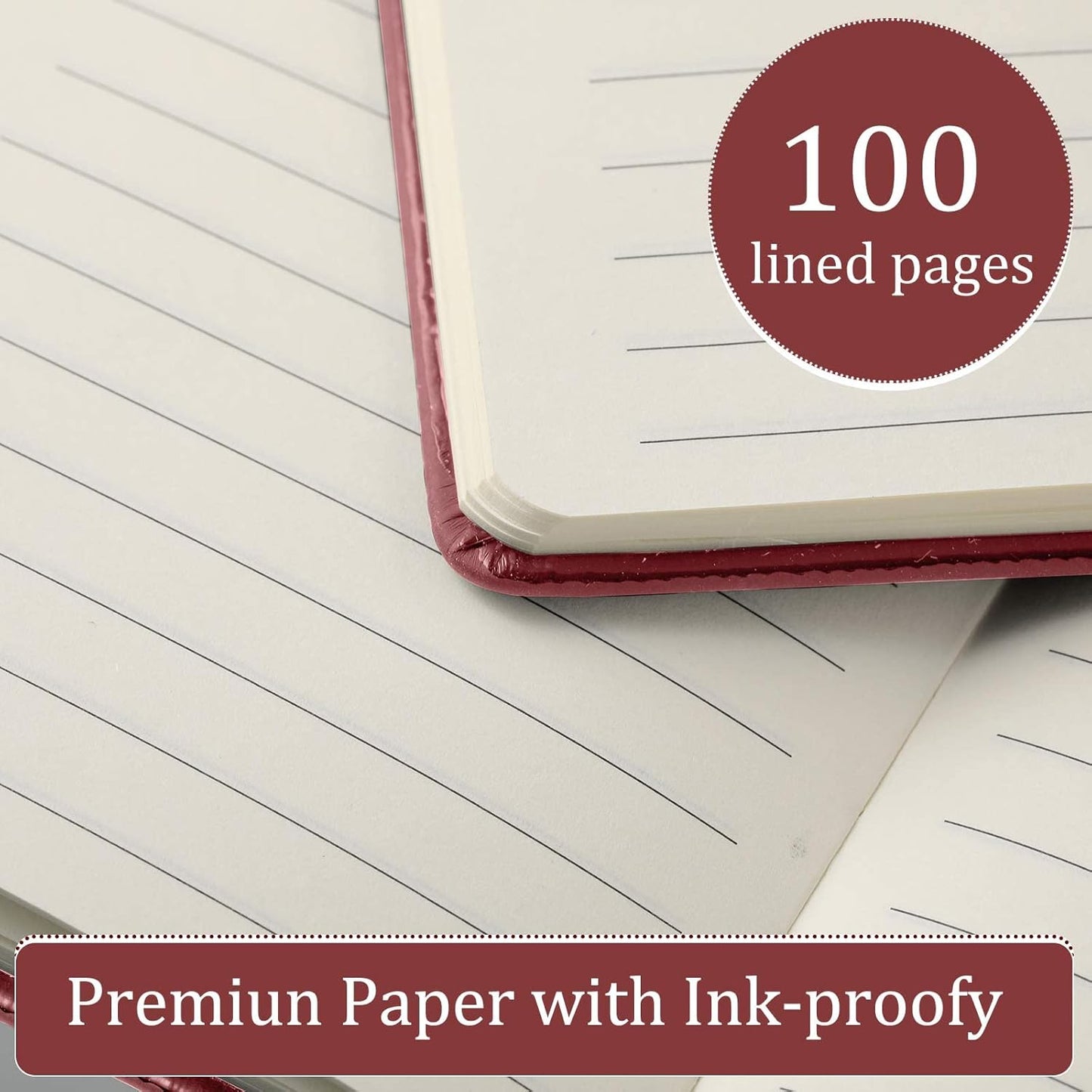 Laumoi Pocket Notebook Journals with Pens A6 Cute Small Journal Notebook Ruled Lined Mini Notepad Hardcover Executive Notebooks Set with Pen Holder for School Office, 3.7 x 5.7 Inch (Burgundy)