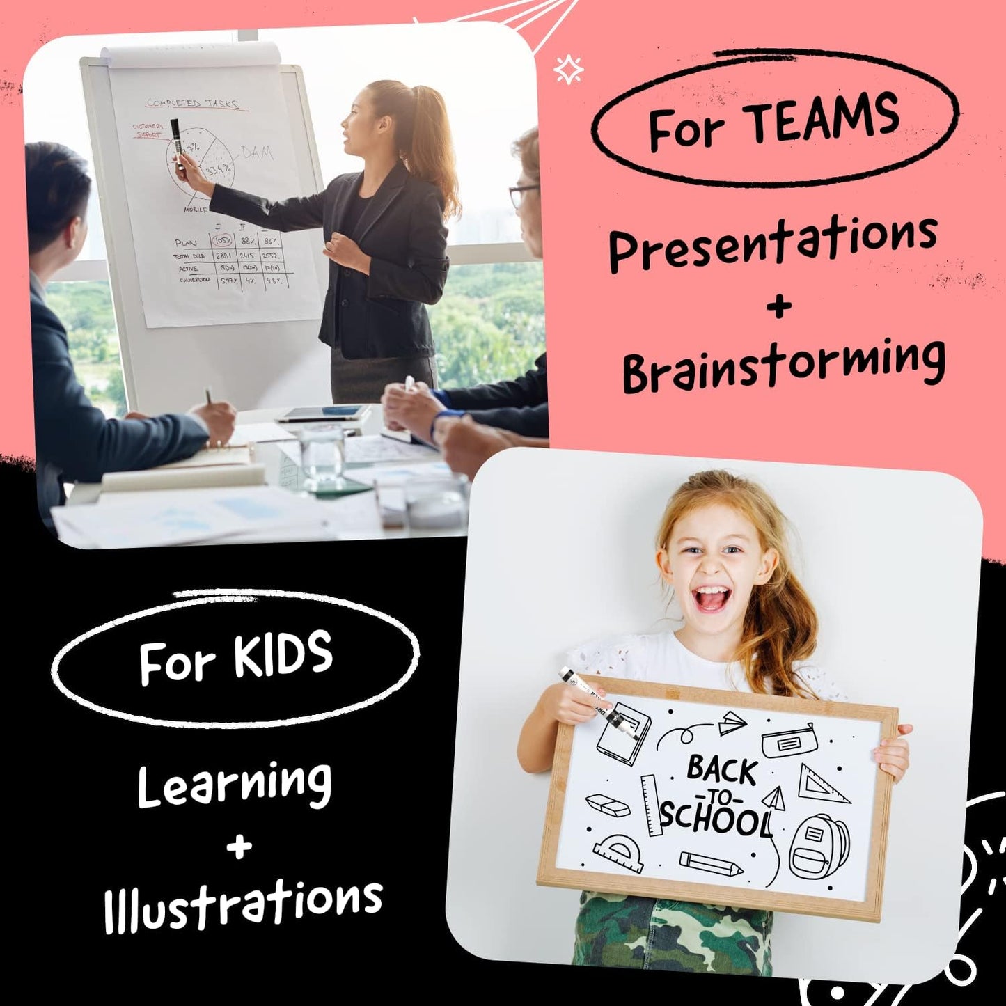 Chalkola 60 Black Dry Erase Markers Bulk Pack, Black Chisel Point White Board Marker Dry Erase Pens - Low Odor Whiteboard Markers for Kids, Home, Office, Back to School Supplies