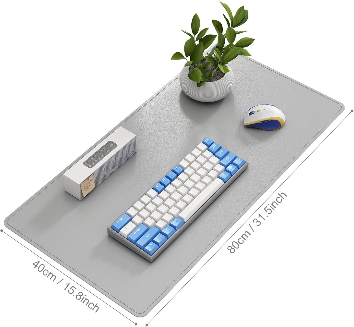 DAWNTREES Desk Mat Protector,PU Leather Desk Pad,Non Slip, Large Mouse Pad and Keyboard Mat, Waterproof Writing Pad for Office and Home (Light Gray)