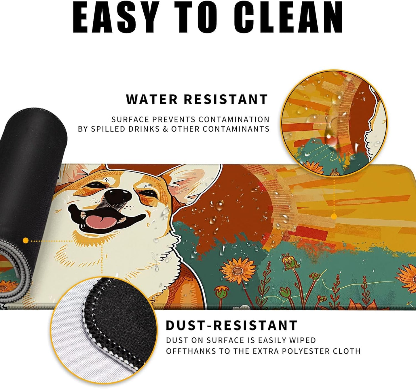 Cute Dog Mouse Desk Pad Kawaii Yellow Desk Mat Desk Decor Large Gaming Mouse Pad For Desk Mousepad Computer Office Keyboard Laptop Big Corgi Mouse Pad Xl(31.5x11.8 In)-With Non-Slip Base Stitched Eges