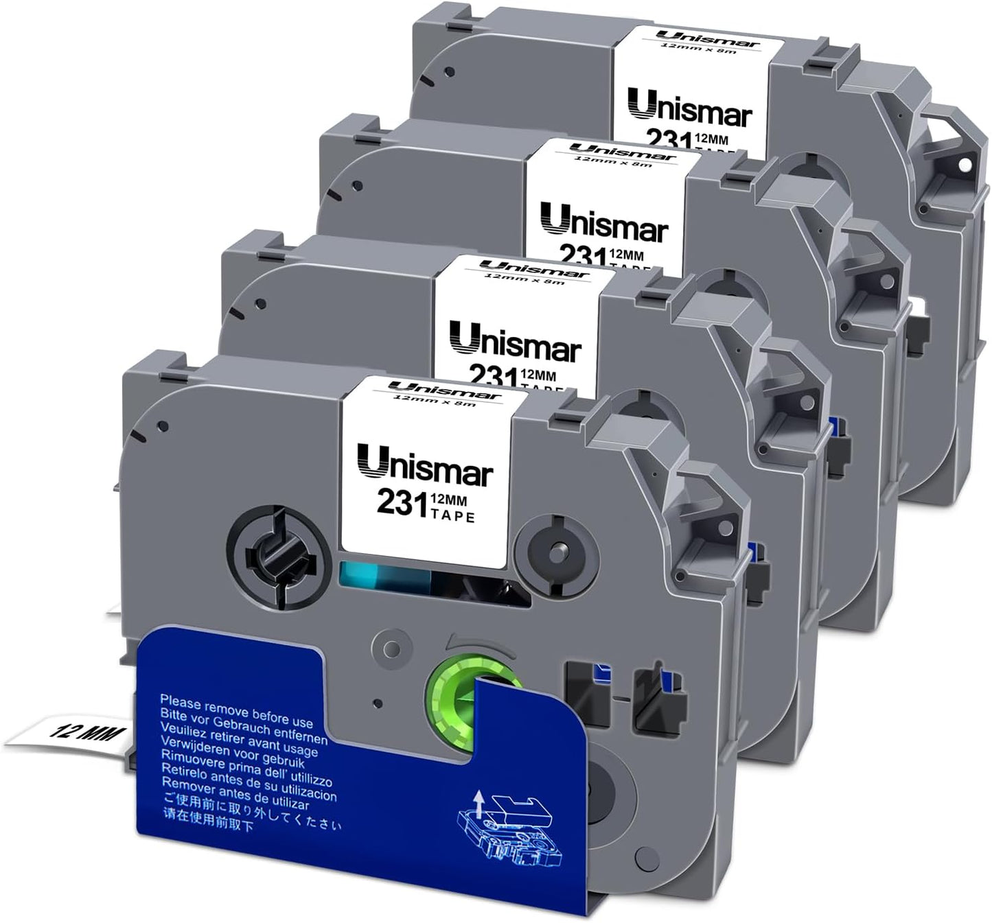 4-Pack TZe-231 Compatible for Brother P Touch Label Maker Tape TZe 12mm 0.47 Laminated White TZ-231 TZe231 Label Tape Refills for Ptouch PTD220 PT-D220 D202 D210 D600 D400 H100 H1101280 Label Maker