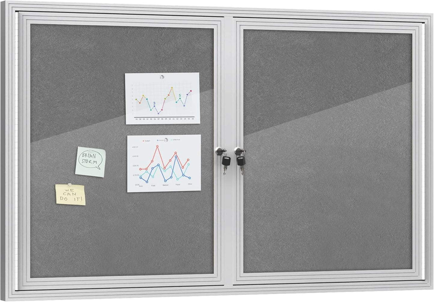 48"x30" Enclosed Bulletin Board, Outdoor Lockable Weather-Resistant Aluminum Cork Noticeboard for School & Office, Silver Frame w/Grey Flet