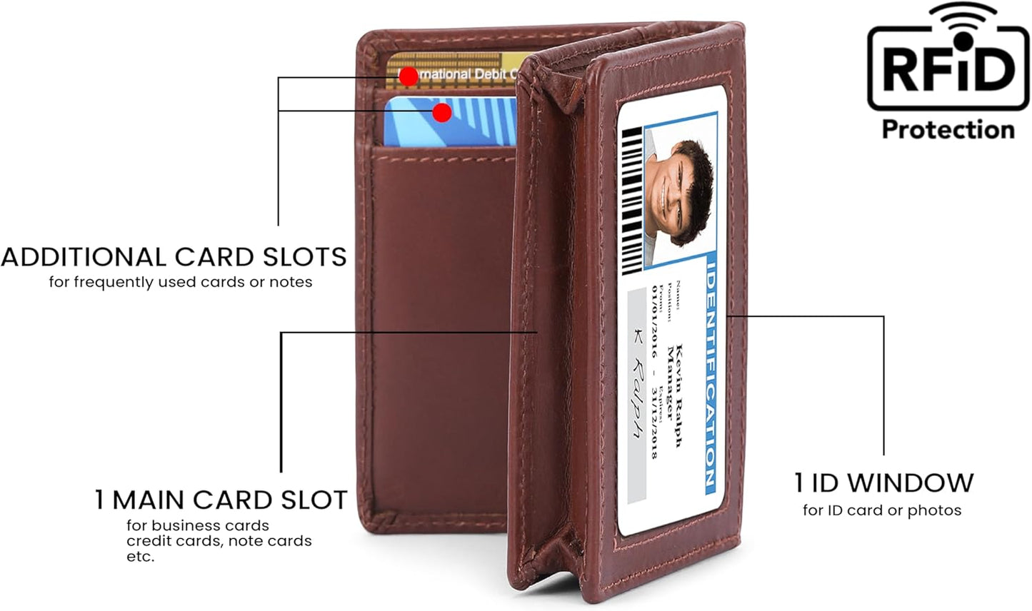 Premium Leather Card Wallet, RFID Blocking Expandable Business Card Case, Bifold Card Holder for Men and Women, Men's Purse, Wallet for Men (Business Card Wallet, Tan)