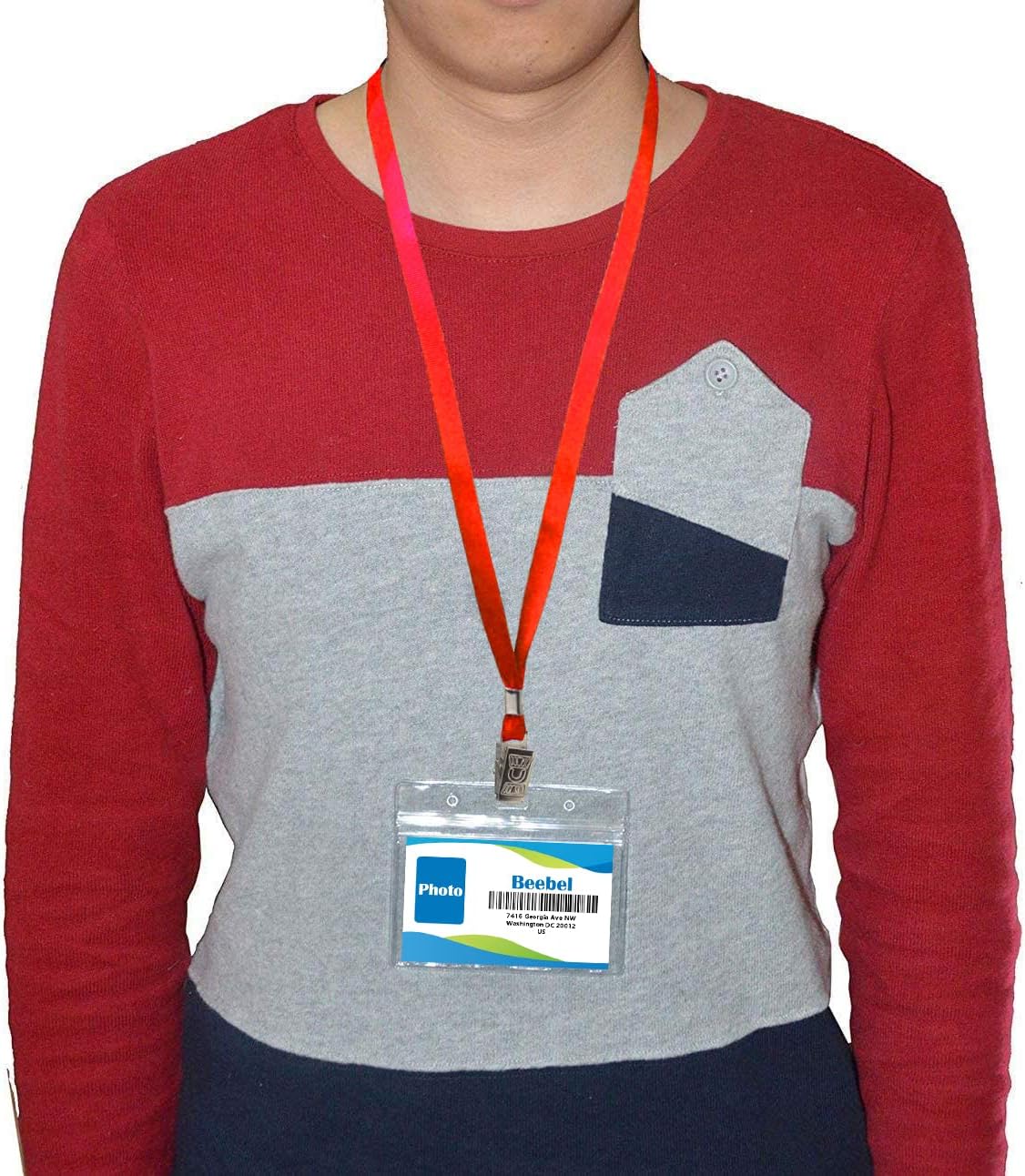 Lanyards with ID Holder 50 Pcs Clear Plastic Horizontal Waterproof Ziplock ID Nametag Holder Bulk Lanyard Clip Name Tag Badge Holder