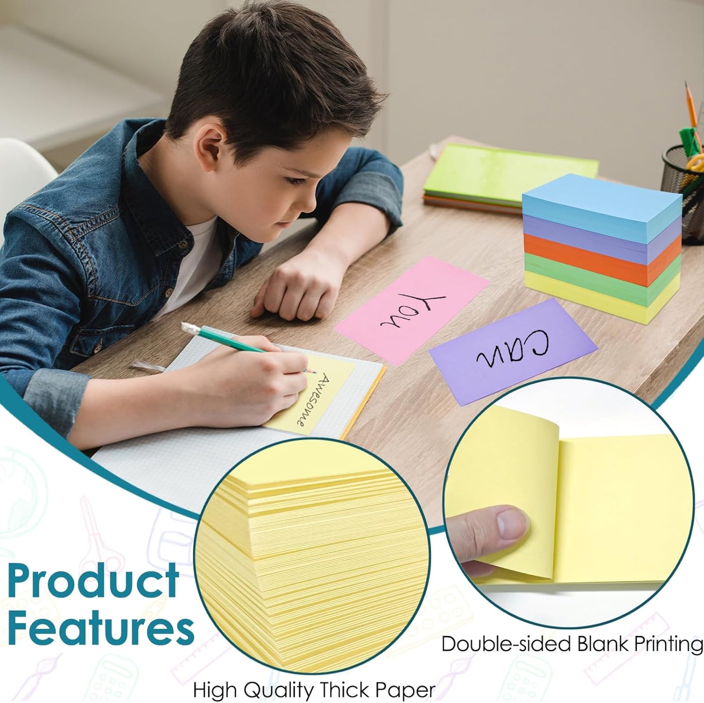 2000 PCS Blank Index Cards 3x5 Inch Colored Flash Cards Study Cards Flashcards Note Cards for Learning School Supply College Office, 10 Colors