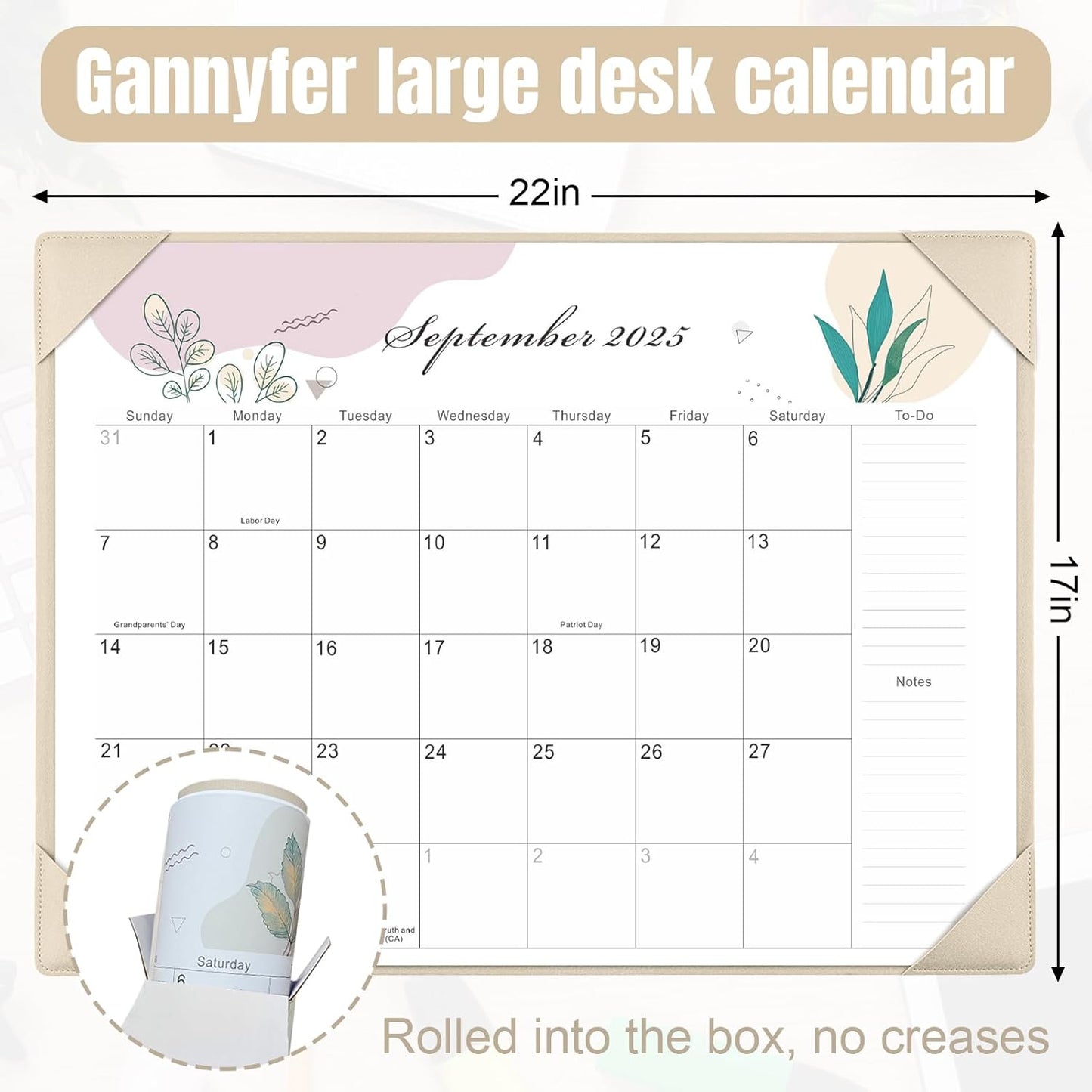 Gannyfer Large Desk Calendar 2025-2026 with Desktop Mat,22" x 17" Desktop Pad Calendar, 18 Month Table Calendar from July 2025 to Dec 2026, Office Supplies Perfect for Home School and Office - Gray