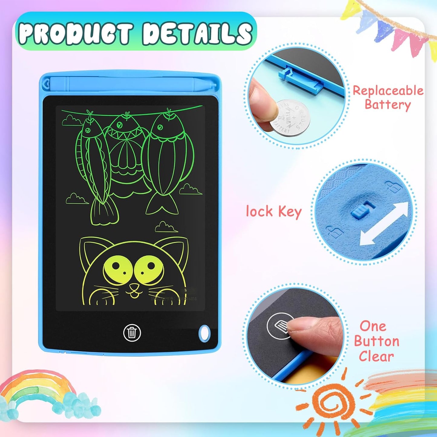 6 Pack LCD Writing Tablet for Kids 8.5 inch, Colorful Drawing Board with One-Click Erase, Lock, and Stylus, No Blue-ray Screen, Drawing Pad Toy for Ages 3-12 Boys and Girls Gifts 3+ Years Old