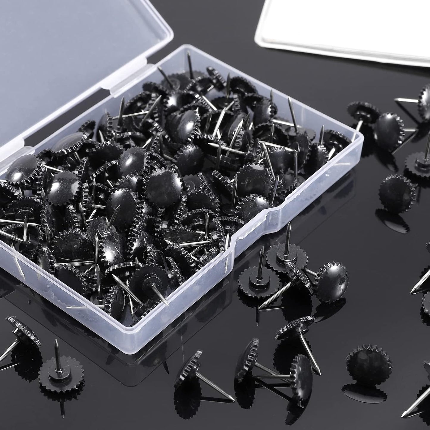 150PCS Black Push Pins, Standard Clear Thumb Tacks Steel Point and Transparent Plastic Head for Bulletin Board, Fabric Marking, Crafts and Office Organization