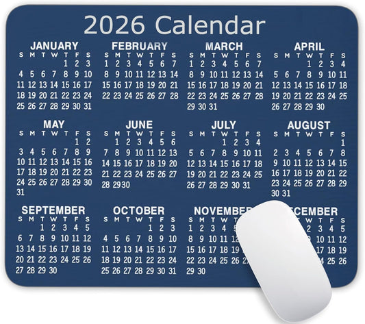 Calendar Mouse Pad, 2026 Blue Calendar Horizontal Edition Gaming Mouse Mat with Custom Design, Non-Slip Rubber Base MousePads for Office Home Laptop Travel, 9.5"x7.9"x0.12" Inch