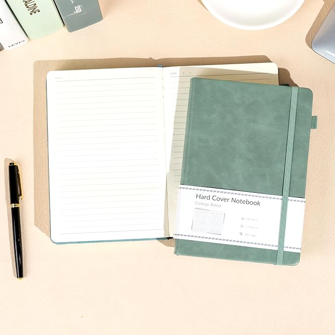 CAGIE 2 Pack Journal for Women Men 320 Pages 100 Gsm Paper Thick Journaling Notebooks A5 Leather Lined Journals for Writing Hardcover Journal Notebook Diary, Green