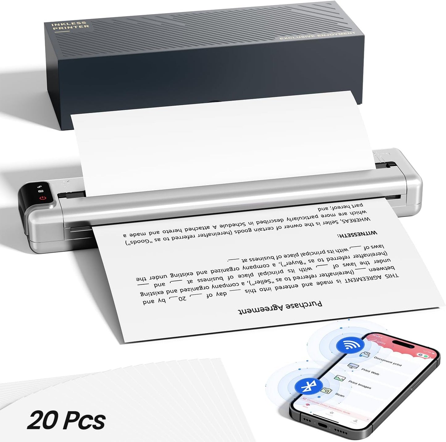 Phomemo Q302 Upgraded Portable Printers Wireless for Business, Ultra-Small Bluetooth Printer for Mobile Printing, 2400mAh Battery can Reverse Charging, 300dpi Inkless Printer Support 8.5X11 US Letter