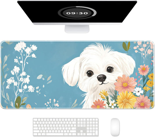 Auhoahsil Large Mouse Pad, XXL Gaming Mousepad, Desk Mat for Desktop, Thick Rubber, Big & Long Size, Stitched Edges, Full Desk Pad for Laptop & Computer, Extended 35.4 x 15.7 in, Cute Dog Pomeranian