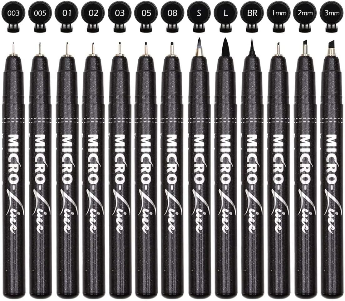 dainayw Micro-Pen Fineliner Ink Pens, 13 Pack Black Micro Fine Point Drawing Pen Waterproof Archival Ink Multiliner Pens for Artist Illustration, Sketching, Technical Drawing, Anime, Manga