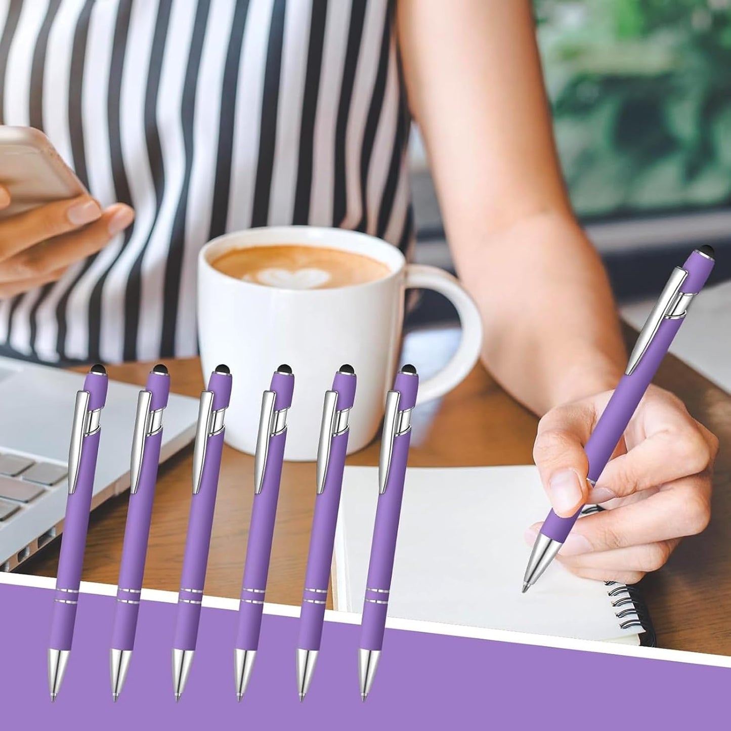 8 Pcs Blue Ink Ballpoint Pen with Stylus Tip 2 in 1 Stylus Ballpoint Pen Metal Pens Stylus Pen for Touch Screens School Office Coworkers (Purple)