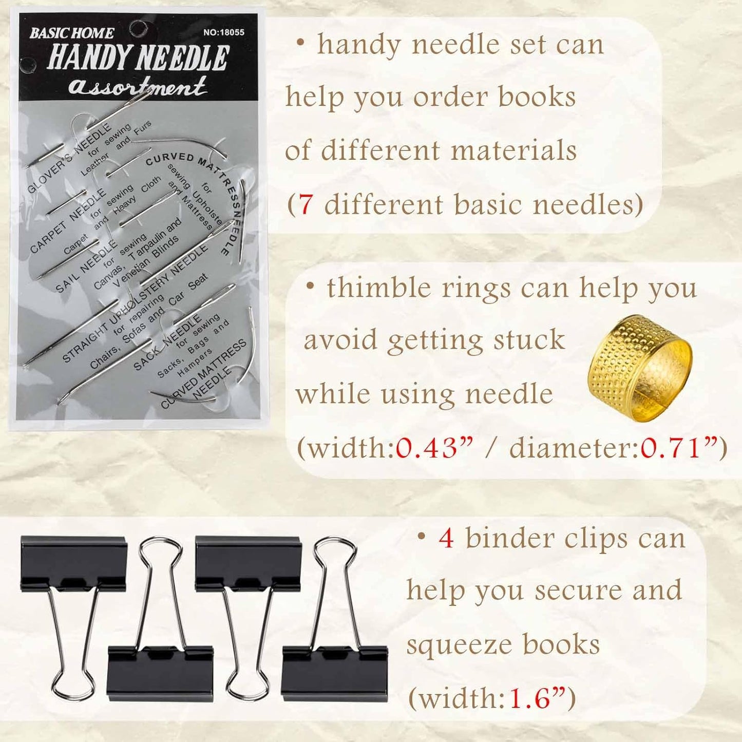 ARSTBETY Complete Bookbinding Kits for Beginners, Book Binding Starter Tool Supplies with Signature Punch Guide, Awl, 100ft Wax Thread, 7 Needles and Clips Thimble Ring