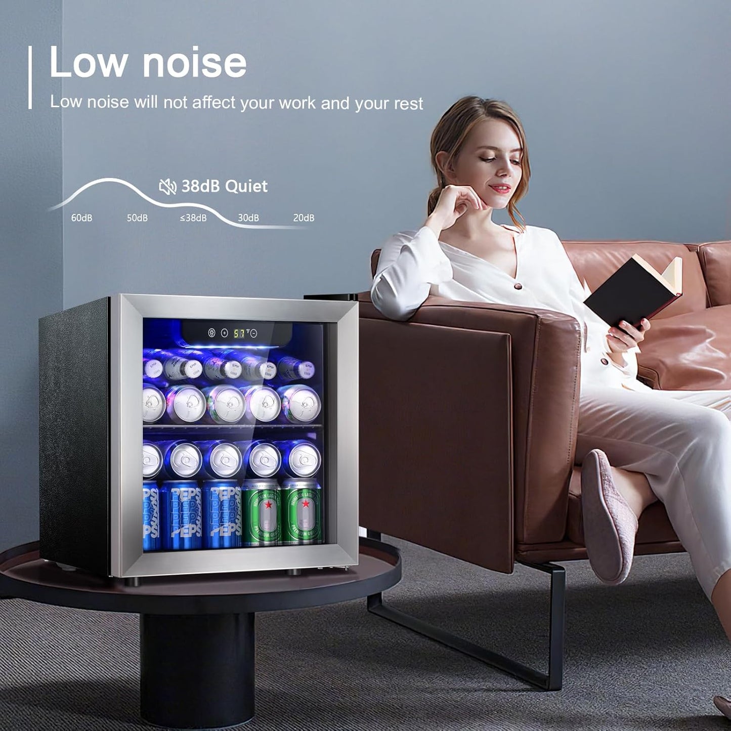 Antarctic Star 48 Can Beverage Refrigerator,12 Bottle Wine Cooler with Stainless Steel Glass Door, Digital Temperature Display,Electronic Temperature Control, Silver