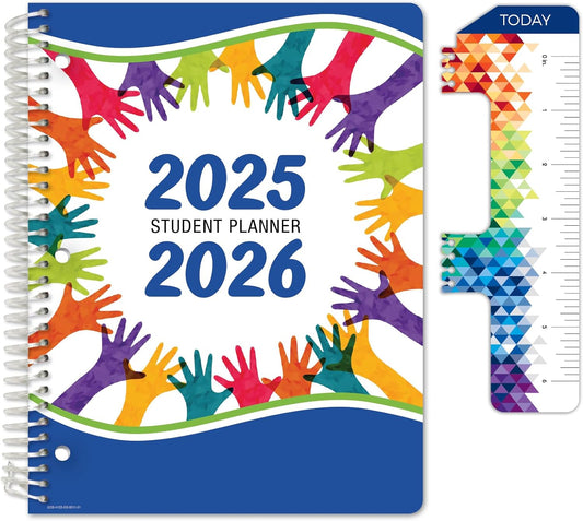 Global Datebooks 2025-2026 Elementary Student Planner 8.5x11 - Dated Weekly & Monthly Academic Planner (Large) with Ruler/Bookmark & Stickers, Ideal for Homework, Block Style, Teamwork