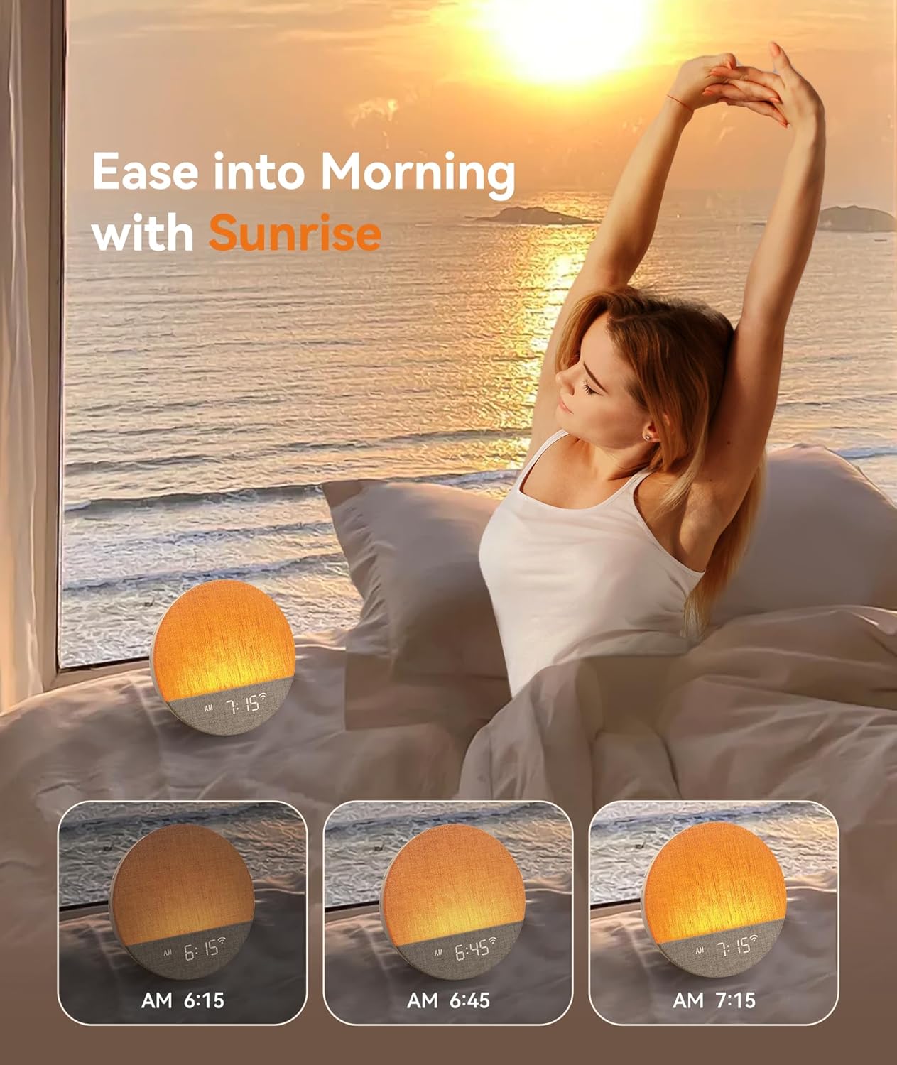 Dreamegg Sunrise 1+ Sound Machine, Sunrise Alarm Clock, Night Light, APP Control, Sleep Routines, Favorites Mode, 34 Soothing Sounds, White Noise Sound Machine, Wake Up Light for Bedrooms, Adults