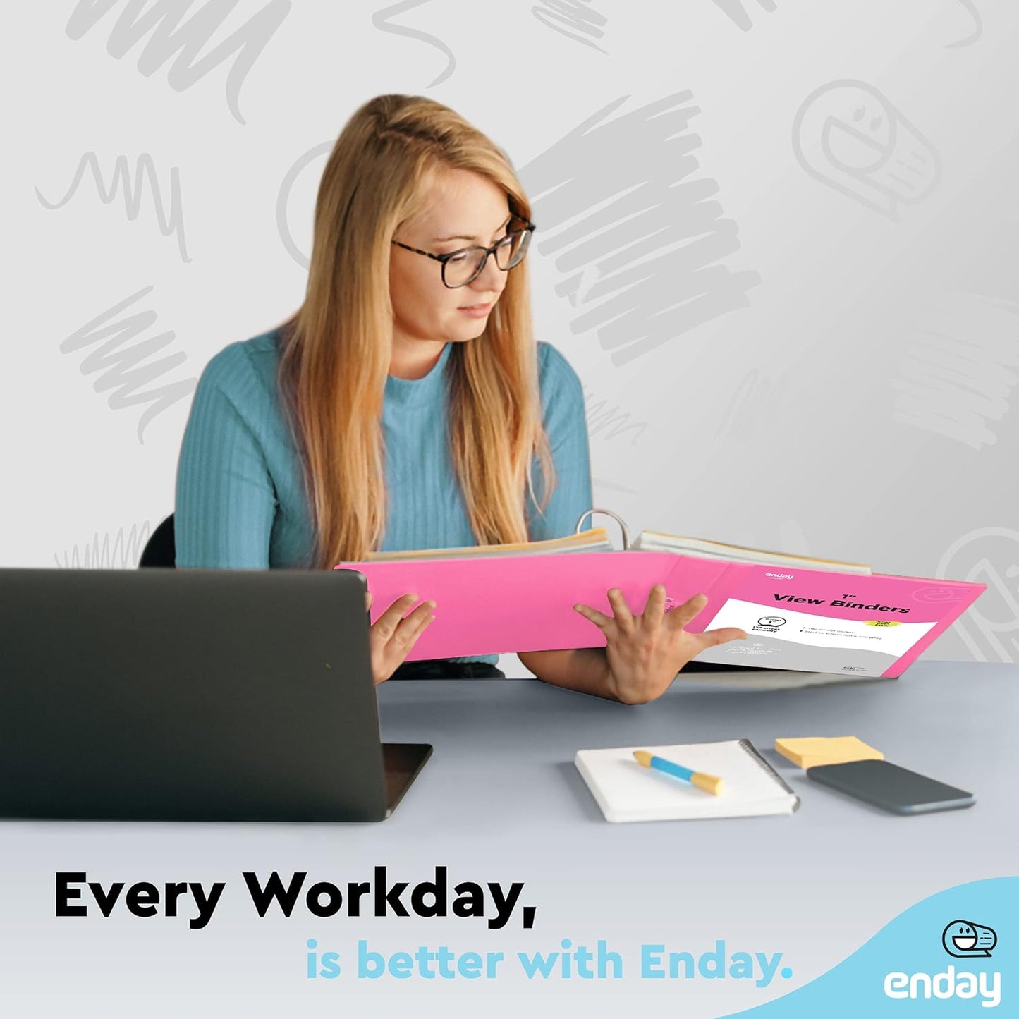 3 Ring Binder Pink, 1 Inch, 1” Clear View Cover with 2 Inside Pockets Round Ring Binder, Colored School Supplies Binders, Also Available in Grey, Blue, Purple, Green, and Red (6 PC) – by Enday