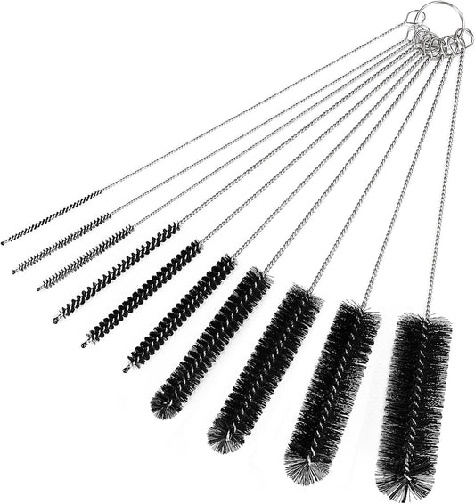 CiaraQ Bottle Cleaning Brushes, 9.8 Inch Nylon Tube Brush Set, Cleaner for Narrow Neck Bottles Cups with Hook, Set of 10pcs. Black