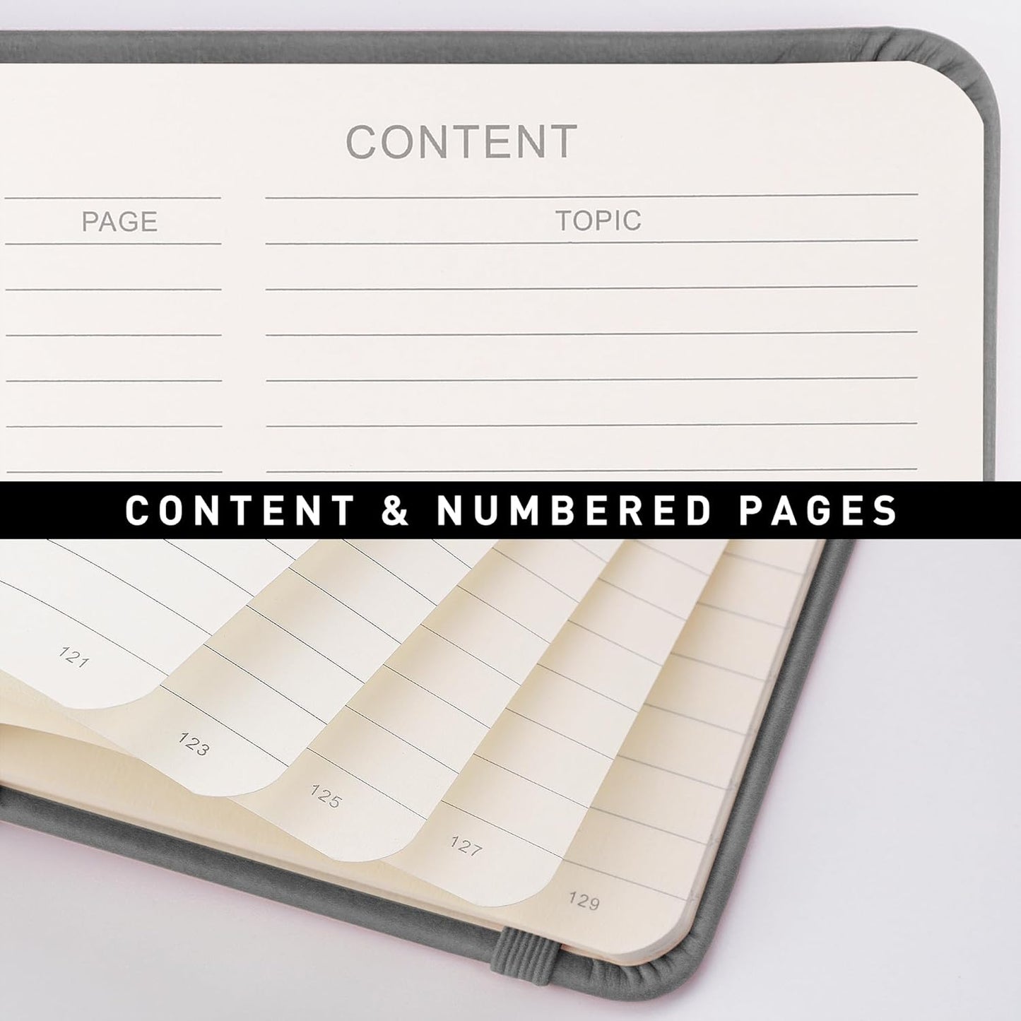 RETTACY Lined Journal Notebook, 192 Numbered Pages, A5 Medium Size (5.7'' x 8.3''), for Men & Women, Journaling, Writing, Work & Office, Leather Hardcover, 100 GSM Thick Paper (Gray)