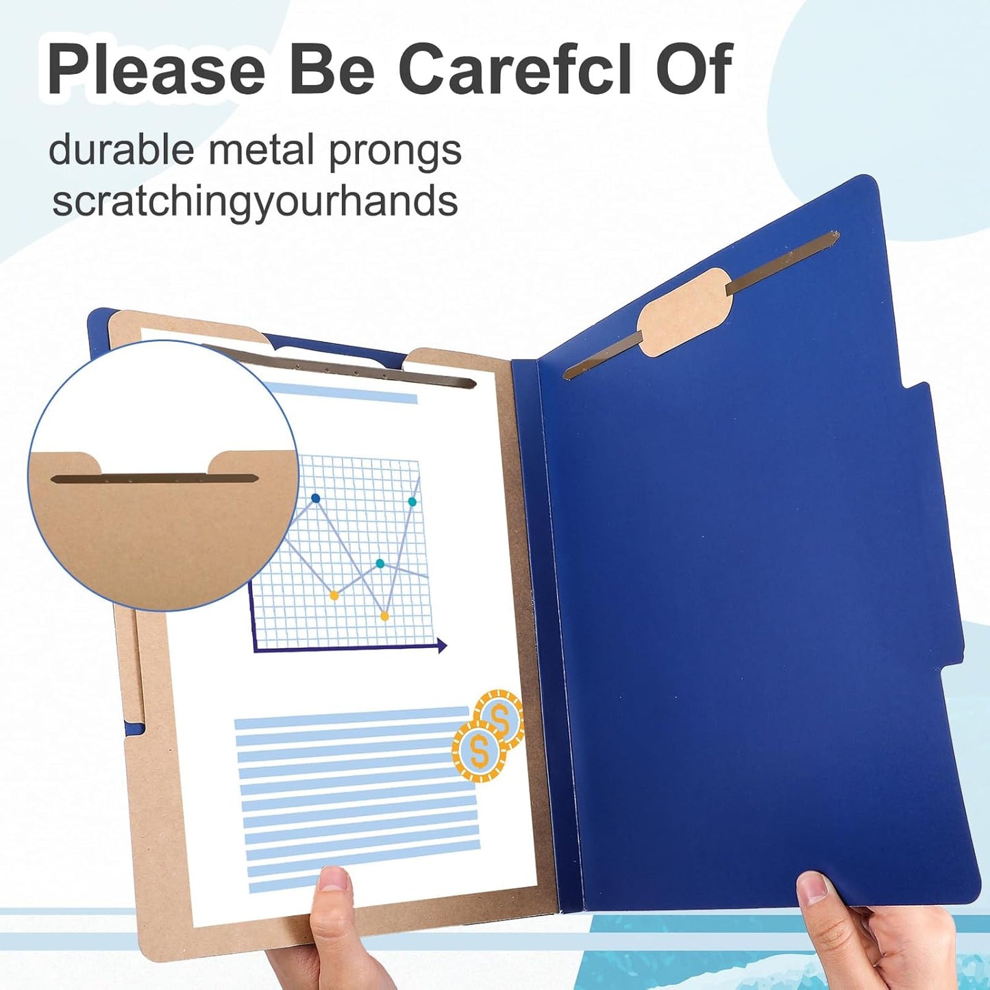 10 Pcs Classification Folders Letter Size, Back to School Supply for Teacher, Student, 2 Dividers Pressboard File Folder Bulk with 2 Fasteners, 3.5 Inch Expanding File Organizer, Blue