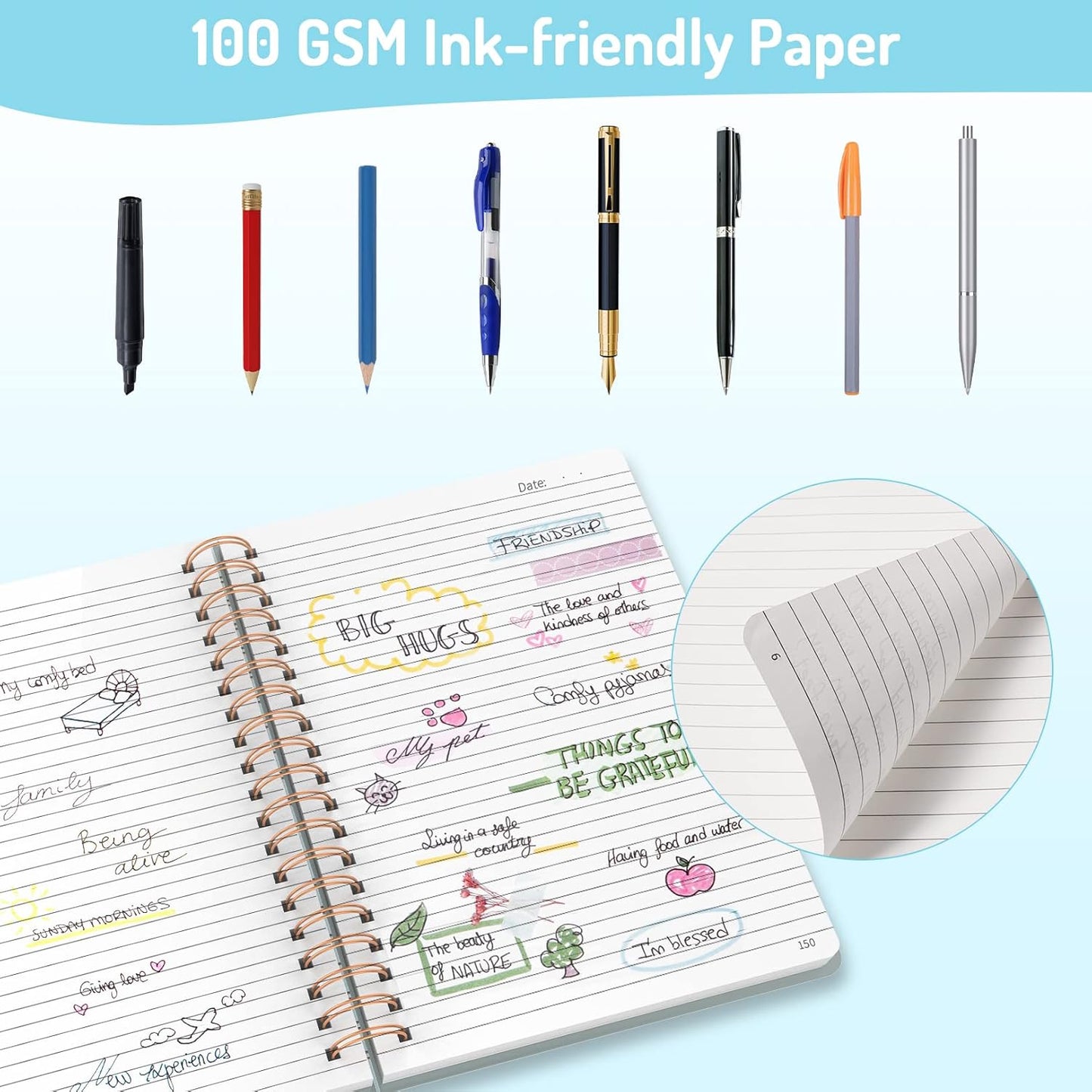 Forvencer A4 Lined Spiral Journal Notebook with 300 Numbered Pages,11" X 8.5" Thick Journals for Writing with 100GSM Paper, Hardcover Notebooks with Contents for Work, School, Grey