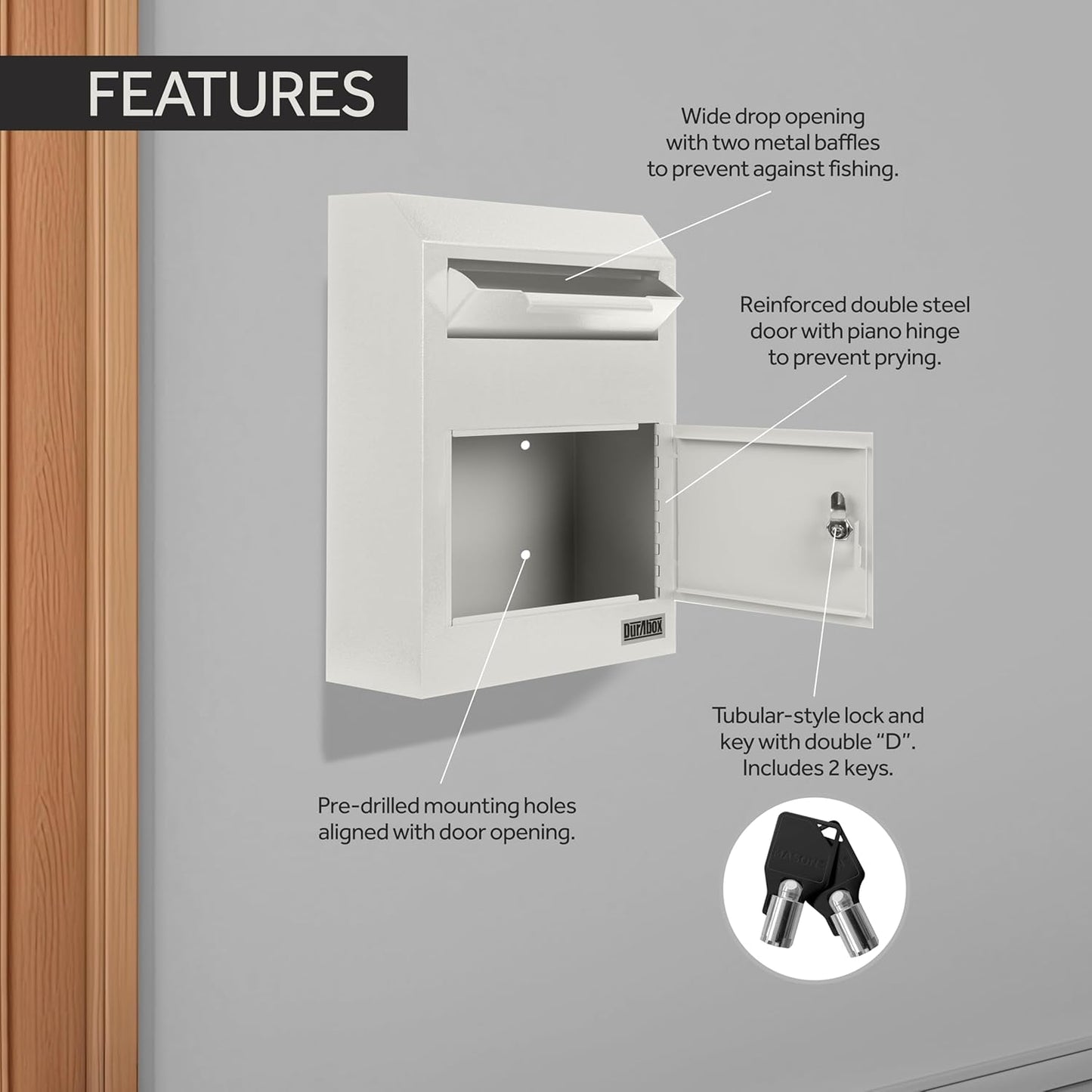 Drop Box Deposit Safe 12 x 4 x 15” Heavy Duty Steel Wall Mount Mailbox for Mail, Letters, Checks, Keys, Cash and more for Home, Office & Commercial Use (W500) (Gray)