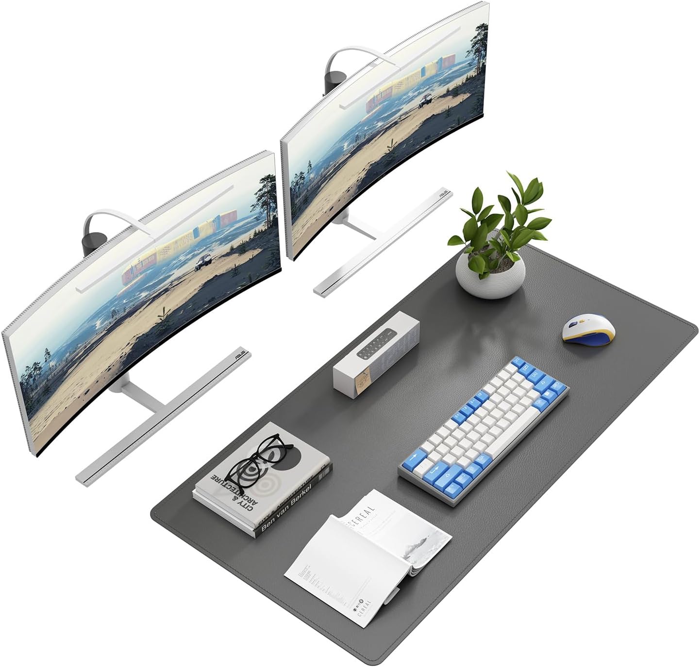 DAWNTREES Desk Mat Protector,PU Leather Desk Pad,Non Slip, Large Mouse Pad and Keyboard Mat, Waterproof Writing Pad for Office and Home (Dark Gray,39.4''x19.7'')