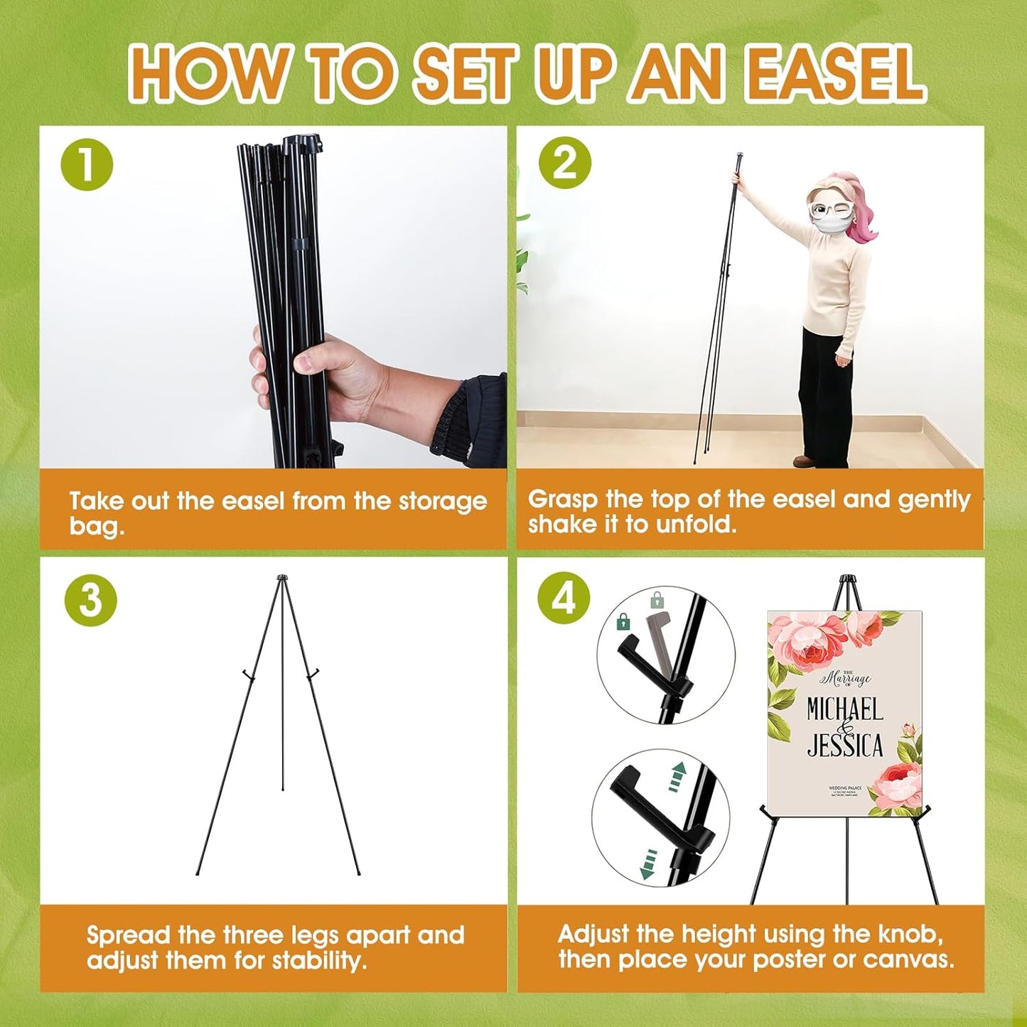 AROIC 63 "Easel Stand for Display, 6 Pack Portable Foldable Metal Easel, Easels for Signs Wedding Logos,Arts, Painting,Adjustable Floor Easels with 6 Storage Bag