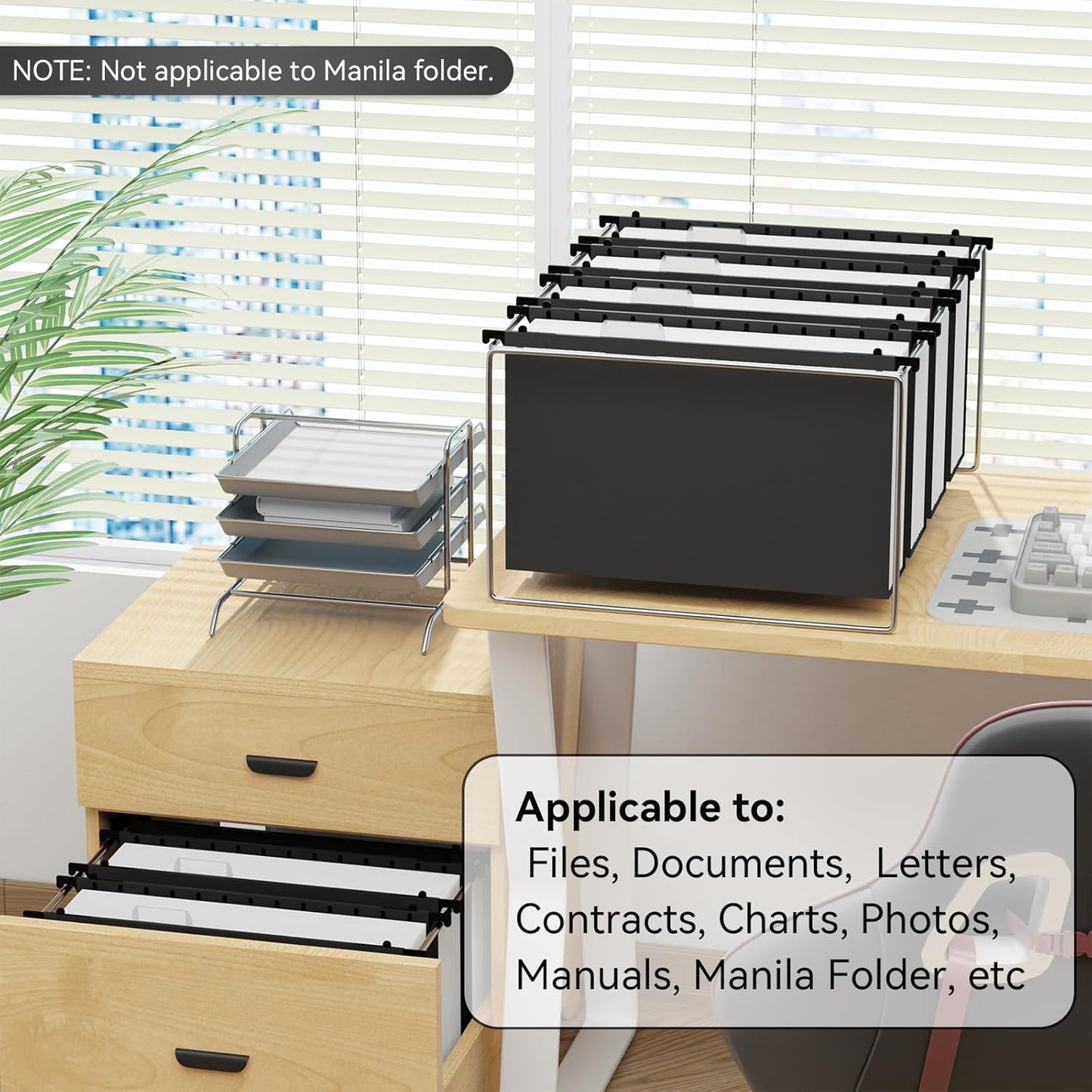 ANSOOK Plastic Legal Size Hanging File Folders, 3 Inch Reinforce Expanding File Folder,12 Pack Black Folders,File Cabinet Folders with Insertable Tabs,Accordion File Organizer for Office Home School