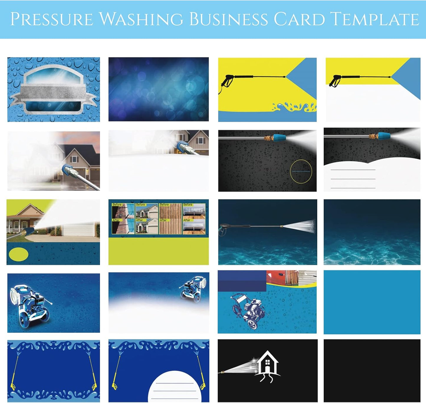 Custom Business Cards Personalized Business Cards for Small Business 300gsm Matte Paper Front & Back Sides Printed 3.5" x 2" - Pressure Washing Template