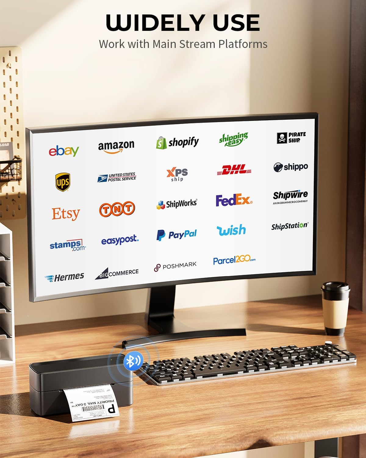 Phomemo 4x6 Shipping Label Printer - 241BT Bluetooth Thermal Label Printer Compatible with iOS&Android, Windows, Mac, Chrome OS, Wireless Thermal Printers for Small Business, Barcode, Packages - Black