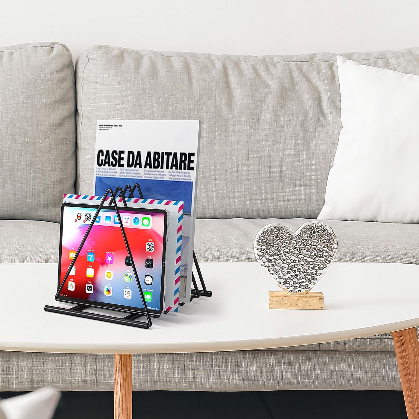 2 Pack Triangle Desk File Organizer, 7 Slots Metal File Sorter Magazine Holder Document Rack,Desktop Bookshelf Organizer for Office Home School,Black