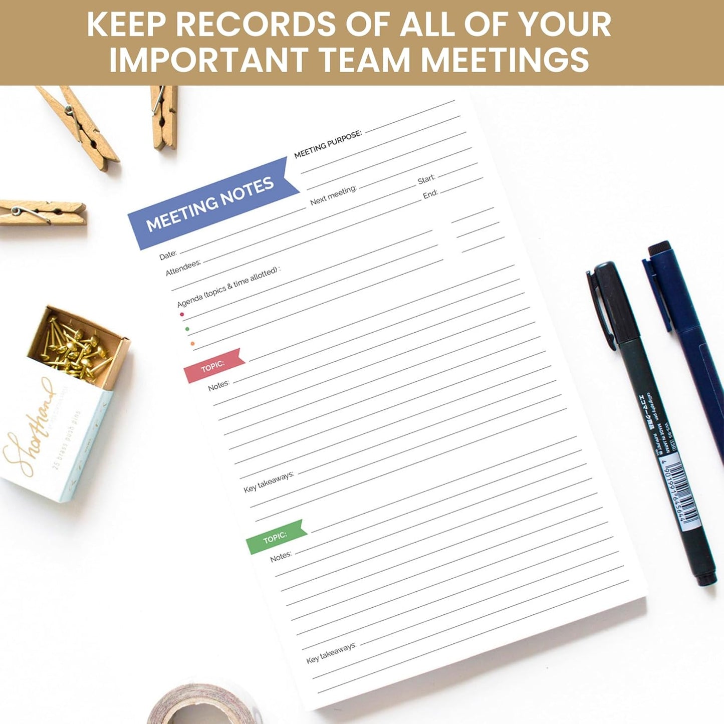 bloom daily planners 6" x 9" Double Sided Meeting Notes Planning Pad for Work Organization - Topics, Takeaways, Action Items & Follow-Ups - Undated Meeting Agenda Notepad