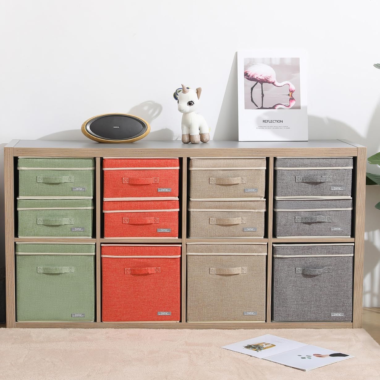 YueYue Cloth Foldable Fabric Bins Box Storage - 2 Pack 12.4 X 12 X 6.7 Inch Storage Bins With Lids Organizer Basket Gray - Bins Storage Shelves Closet Boxes Pack Collapsible