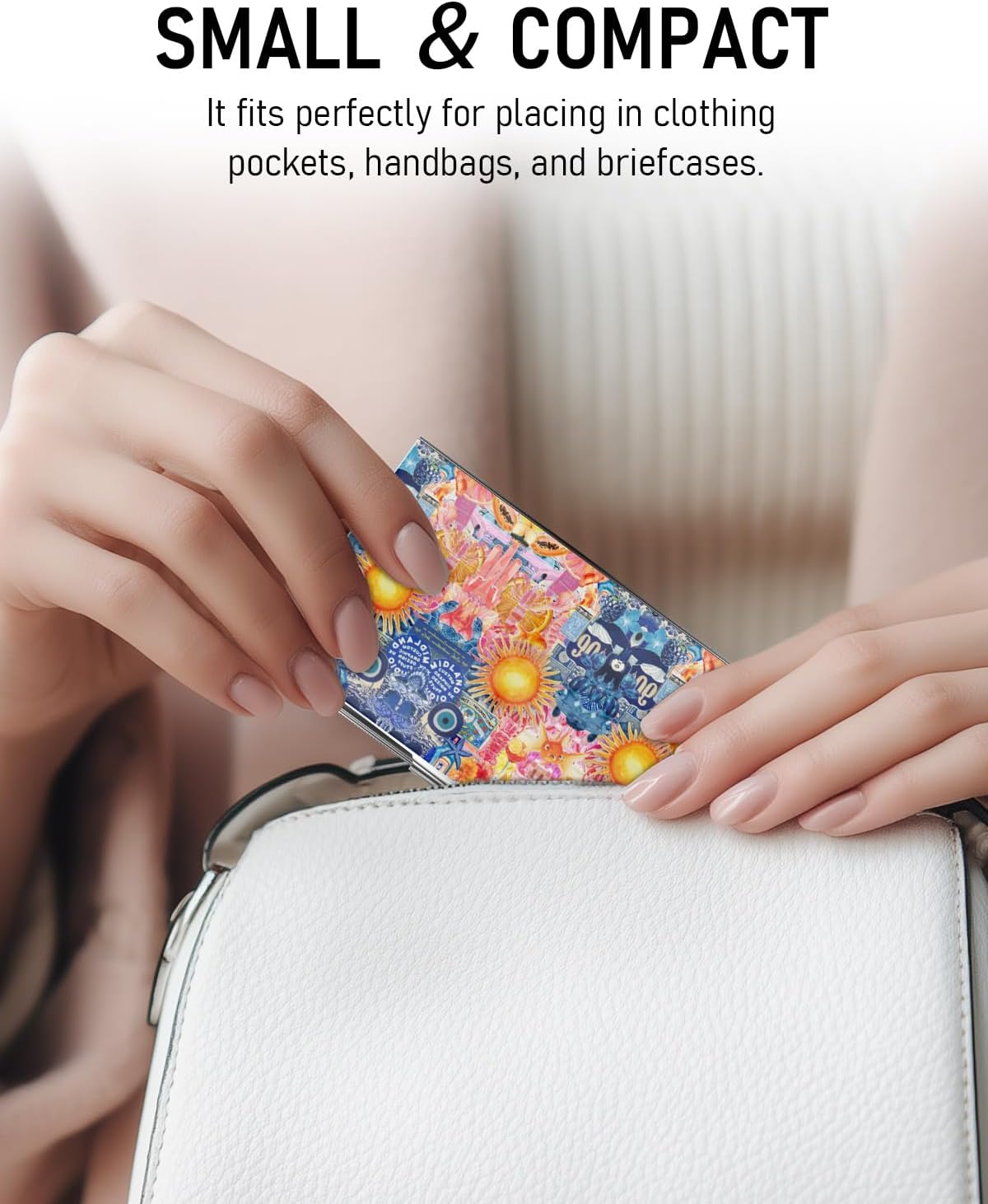 Business Card Metal Slim Organizer, Professional Stainless Steel Square Pocket Wallet for Office Workers, Compact and Portable for Pockets (Sun)