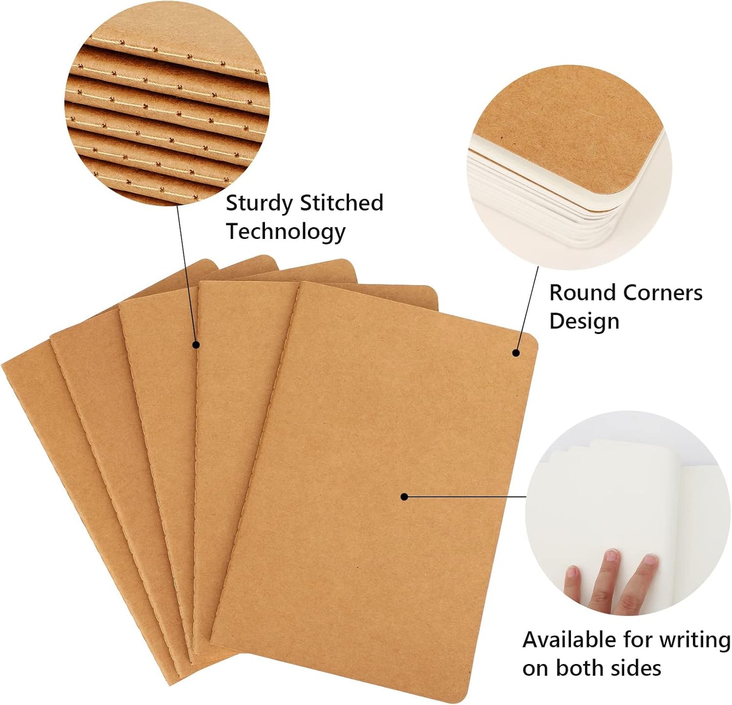 EUSOAR Blank Page Notebook, 12pcs A5 5.5"x8.3" 60 Pages Soft Cover Kraft Ruled Subject Journal Notebooks, Writing Note Pads Sketchbook Memo Composition,for School Office College Work Note Taking Diary