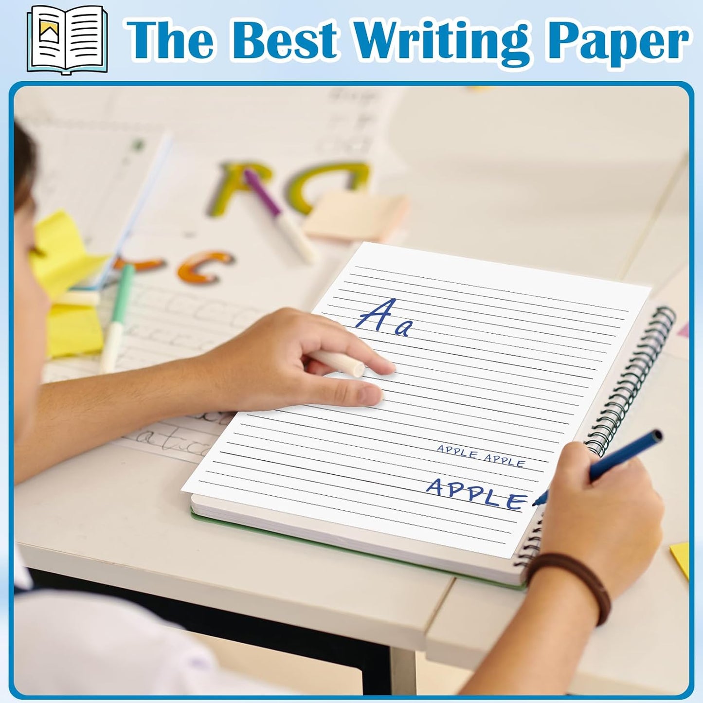 50 Sheets Handwriting Paper 8.5”x11” Narrow Ruled Spacing Raised Line Writing Paper Tactile Handwriting Paper Multi-Sensory Ruled Handwriting Tablet for 3rd Grade and Up