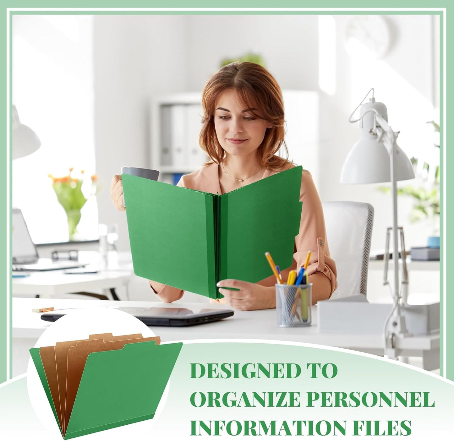 24 Pcs Classification Folders Letter Size, 3 Divider Pressboard File Folder with Fasteners, Expanding File Organizer Bulk for Teachers, Clergy, Office, Church, Christmas Donations (Green)