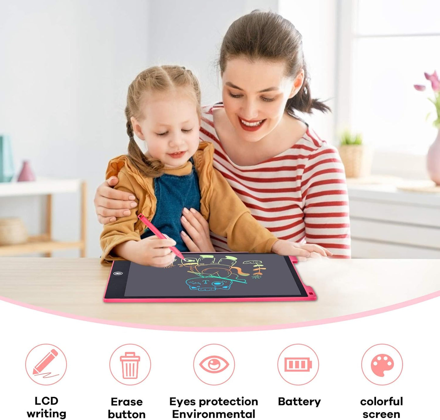 2 Pack LCD Writing Tablet, 12 inch Colorful Toddler Drawing Pad Doodle Board, Erasable Educational Toy Christmas Birthday Gift for 3 4 5 6 7 Year Old